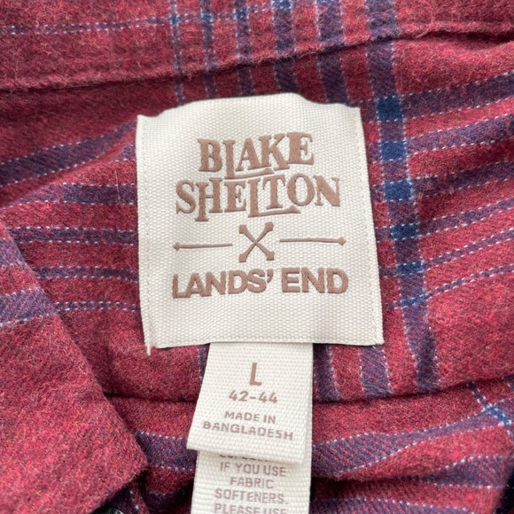 BLAKE SHELTON FOR LANDS’ END Men’s Size Large Maroon & Blue Plaid Flannel Shirt - Picture 3 of 5